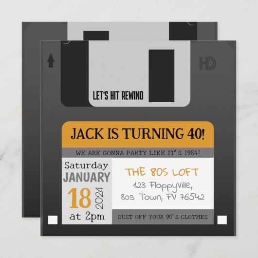 Grappige diskette 80s 90s Verjaardag uitnodiging (Voorkant / Achterkant)