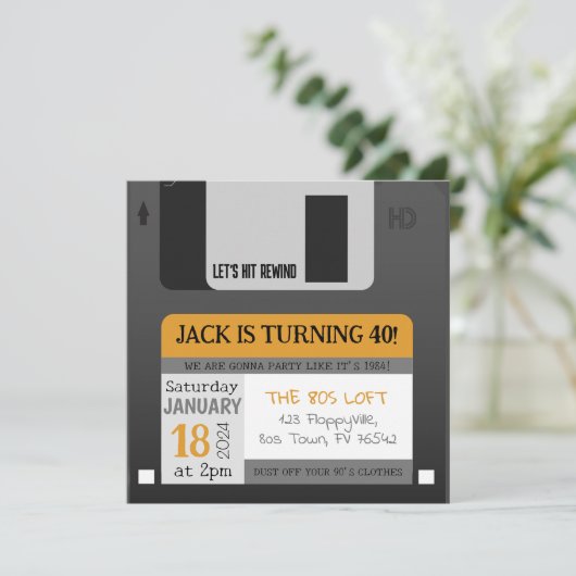 Grappige diskette 80s 90s Verjaardag uitnodiging (Staand voorkant)