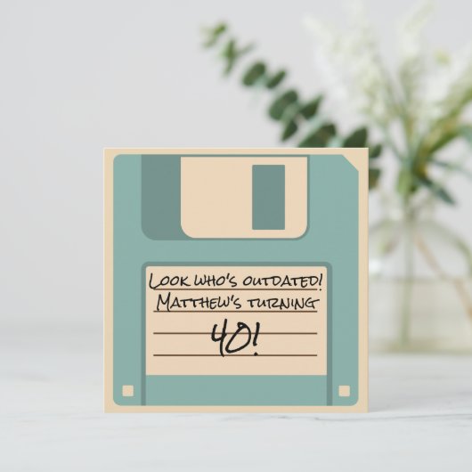 Grappige diskette verouderde feestuitnodiging kaart (Staand voorkant)