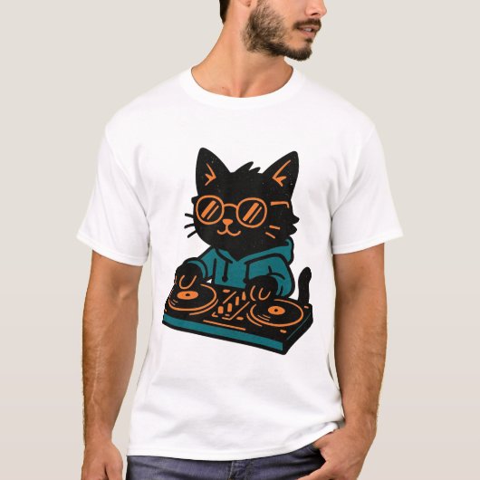 Grappige DJ Black Cat T-shirt (Voorkant)