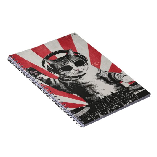 Grappige DJ Cat Disco Sound Tech Hoofdtelefoon Muz Notitieboek (Rechterzijde)