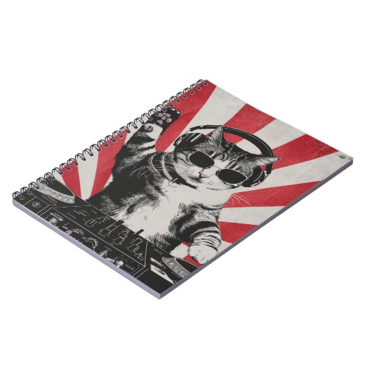 Grappige DJ Cat Disco Sound Tech Hoofdtelefoon Muz Notitieboek (Linkerzijde)