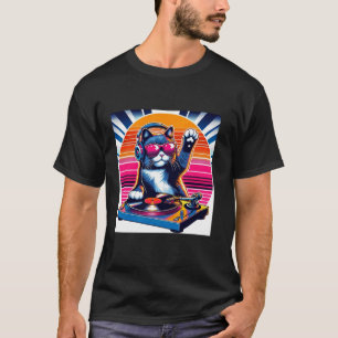 Grappige DJ Kat Groove Disco Geluid Tech Hoofdtele T-shirt