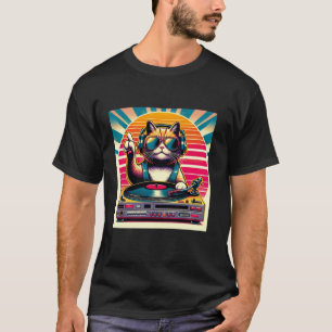 Grappige DJ Kat Groove Disco Geluid Tech Hoofdtele T-shirt