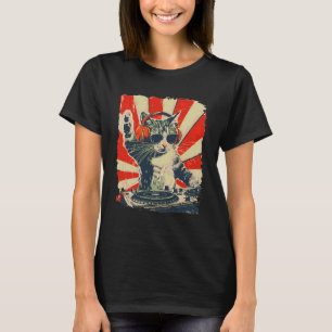 Grappige DJ Kat met Koptelefoon Retro Muziek Liefh T-shirt