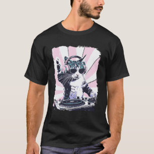Grappige DJ Kat met Koptelefoon Retro Muziek Liefh T-shirt
