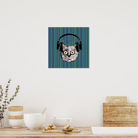 grappige DJ-kat Poster (Keuken)
