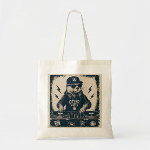 Grappige DJ Otter Vintage EDM Draaitafel Illustrat Tote Bag