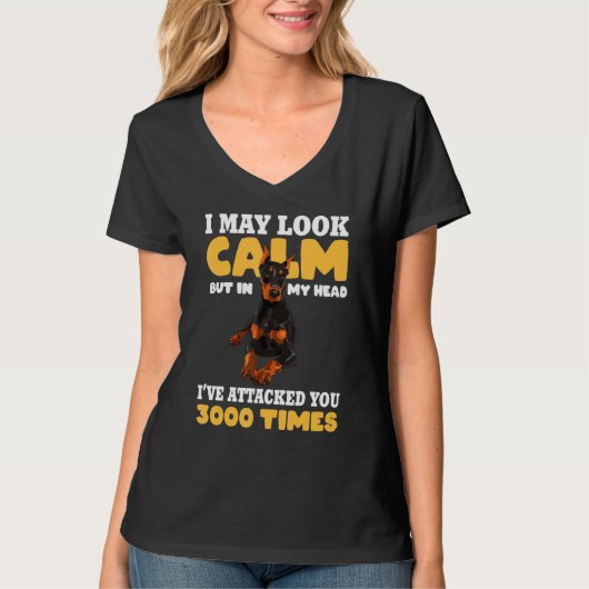 Grappige Doberman hond Pinscher Ik mag er rustig u T-shirt (Voorkant)