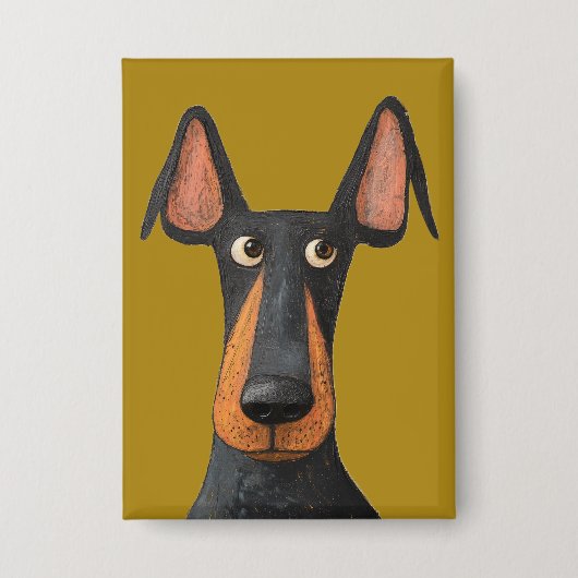 Grappige Doberman Hond Zwart Tan Mosterdgeel Button (Voorkant)