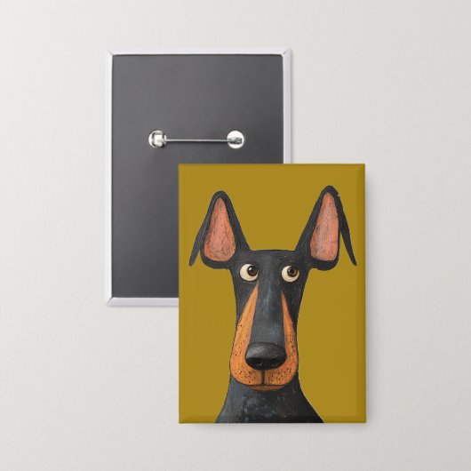 Grappige Doberman Hond Zwart Tan Mosterdgeel Button (Voorkant / Achterkant)