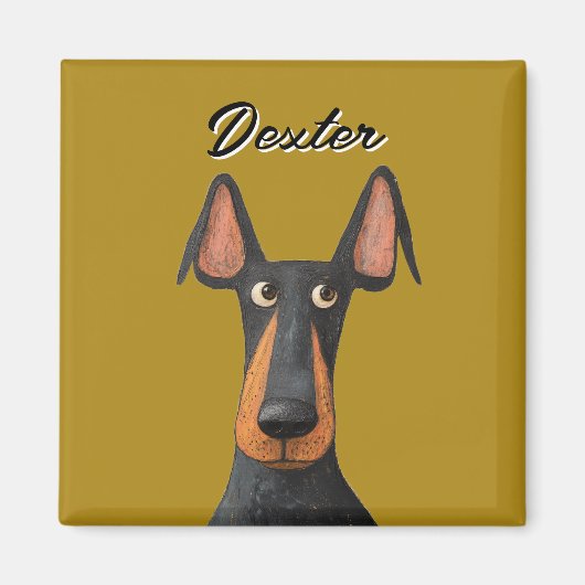 Grappige Doberman Hond Zwart Tan Mosterdgeel Magneet (Voorkant)