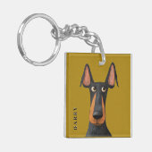 Grappige Doberman Hond Zwart Tan Mosterdgeel Sleutelhanger (Voorkant Links)