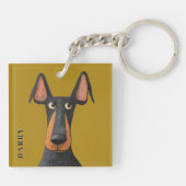 Grappige Doberman Hond Zwart Tan Mosterdgeel Sleutelhanger (Achterkant)