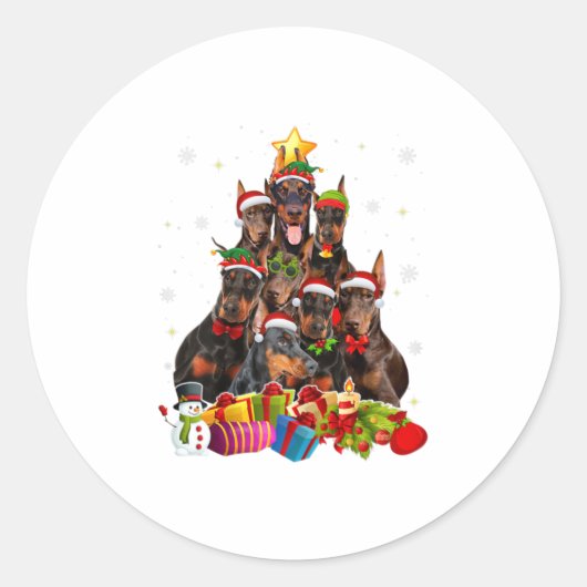 Grappige doberman kerstboom cadeaus x ronde sticker (Voorkant)