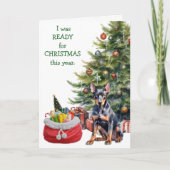 Grappige Doberman Pinscher Hond Klaar voor Kerstmi Feestdagen Kaart (Voorkant)