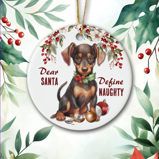 Grappige Doberman Pinscher Pup Definieer ondeugend Keramisch Ornament