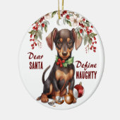Grappige Doberman Pinscher Pup Definieer ondeugend Keramisch Ornament (Links)
