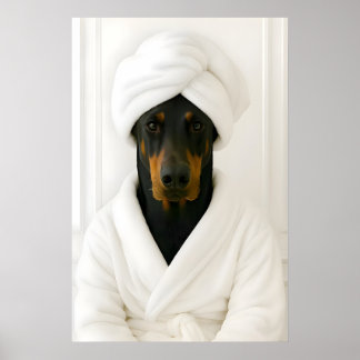 Grappige Dobermann-badkamerprint, Dobermann in Poster
