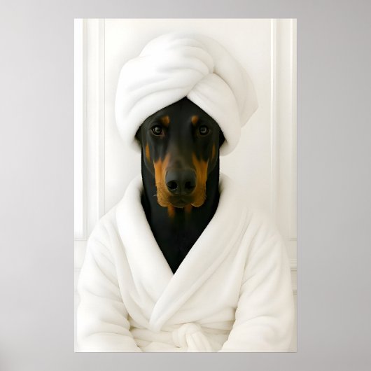 Grappige Dobermann-badkamerprint, Dobermann in Poster (Voorkant)