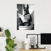 Grappige Dobermann-badkamerprint, hond leest Poster (Thuiskantoor)