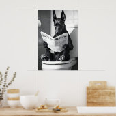 Grappige Dobermann-badkamerprint, hond leest Poster (Keuken)