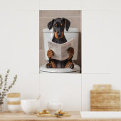 Grappige Dobermann-badkamerprint, Krant lezen Poster (Keuken)