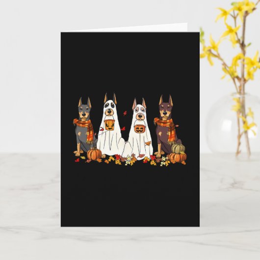 Grappige Dobermann Hond Geest Herfst Herfstbladere Kaart (Gele Bloem)