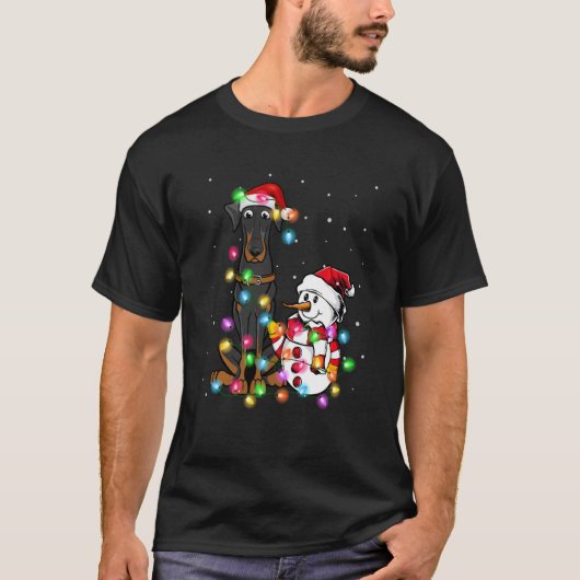 Grappige Dobermann-hond Kerst T-shirt Sneeuwman Ke (Voorkant)