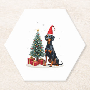 Grappige Dobermann-hond Kerstboom Vrouwen Mannen K Kartonnen Onderzetters