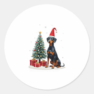 Grappige Dobermann hond Kerstboom Vrouwen Mannen K Ronde Sticker