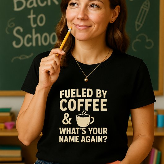 Grappige docent; gevoed door koffie en wat is Jouw T-shirt