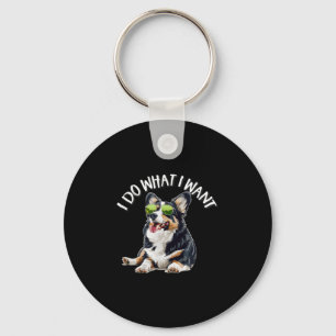 Grappige Doe Wat Ik Wil Welshe Zwarte Driekleurige Sleutelhanger