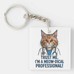 Grappige Dokter Kat Medische Humor Illustratie Sleutelhanger