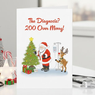 Grappige Dokter Kerstman Kerstboom Checkup Kaart
