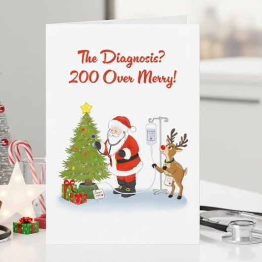 Grappige Dokter Kerstman Kerstboom Checkup Kaart