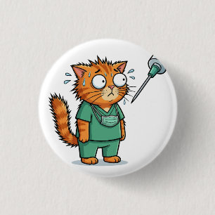 Grappige Dokterkat Met Spuitknop Ronde Button 3,2 Cm