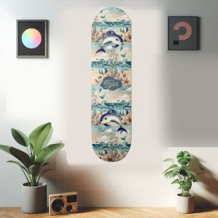 Grappige Dolfijn Boho Ocean Waves Strand Tropisch Persoonlijk Skateboard