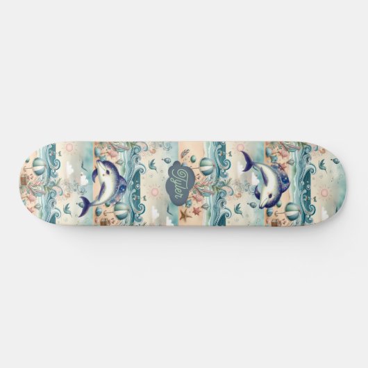 Grappige Dolfijn Boho Ocean Waves Strand Tropisch Persoonlijk Skateboard (Horizontaal)
