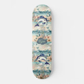 Grappige Dolfijn Boho Ocean Waves Strand Tropisch Persoonlijk Skateboard (Voorkant)