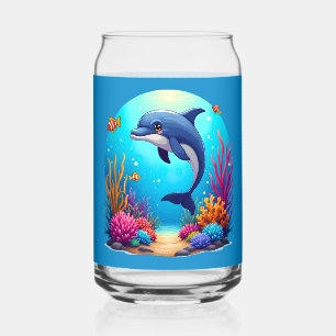 Grappige dolfijn in het levendige koraalrif blikvorm glas
