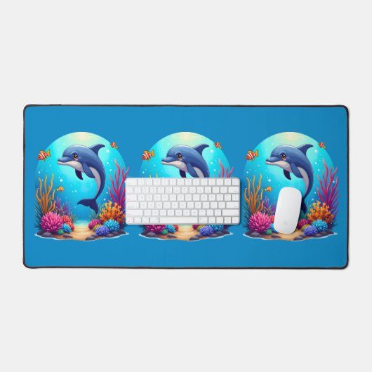 Grappige dolfijn in het levendige koraalrif bureaumat (Keyboard & Muis)