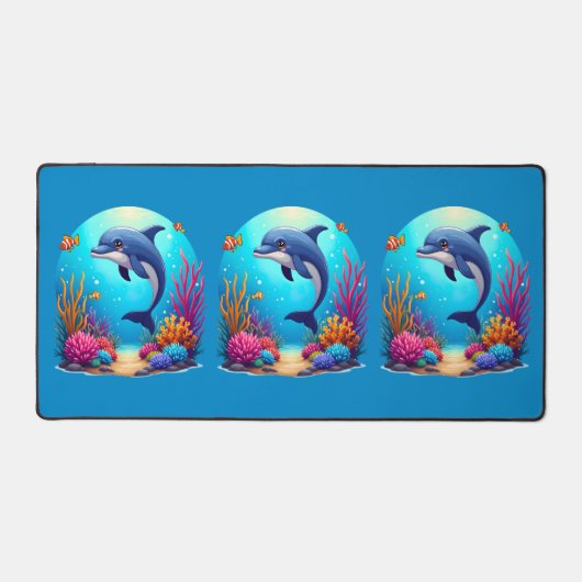 Grappige dolfijn in het levendige koraalrif bureaumat (Voorkant)