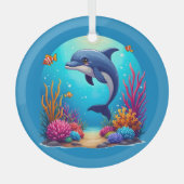 Grappige dolfijn in het levendige koraalrif glas ornament (Voorkant)