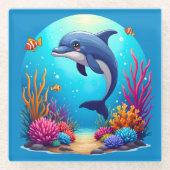 Grappige dolfijn in het levendige koraalrif glazen onderzetter (Voorkant)