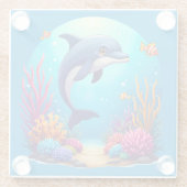 Grappige dolfijn in het levendige koraalrif glazen onderzetter (Achterkant)