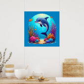 Grappige dolfijn in het levendige koraalrif poster (Keuken)