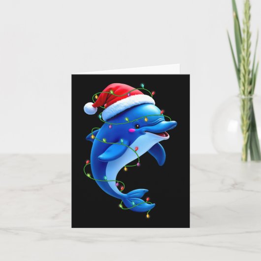 Grappige Dolfijn Kerstman Hoed Kerstboom Lights Xm Kaart (Voorkant)