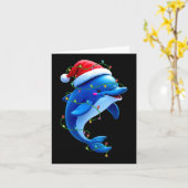 Grappige Dolfijn Kerstman Hoed Kerstboom Lights Xm Kaart (Gele Bloem)