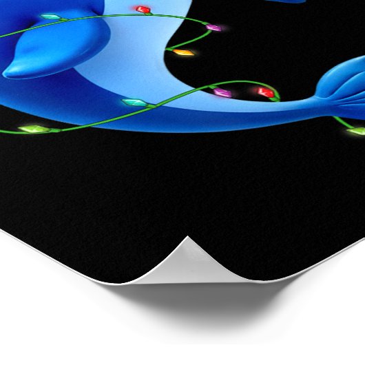 Grappige Dolfijn Kerstman Hoed Kerstboom Lights Xm Poster (Hoek)